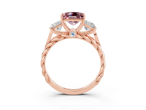 Rose gold Three-Stone Princess Cut Morganite Braided Band Ring with Four-Prong Setting_48