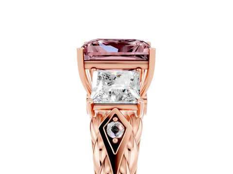 Rose gold Three-Stone Princess Cut Morganite Braided Band Ring with Four-Prong Setting_50