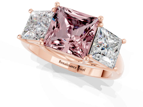 Rose gold Three-Stone Princess Cut Morganite Engagement Ring with Prong Setting_1