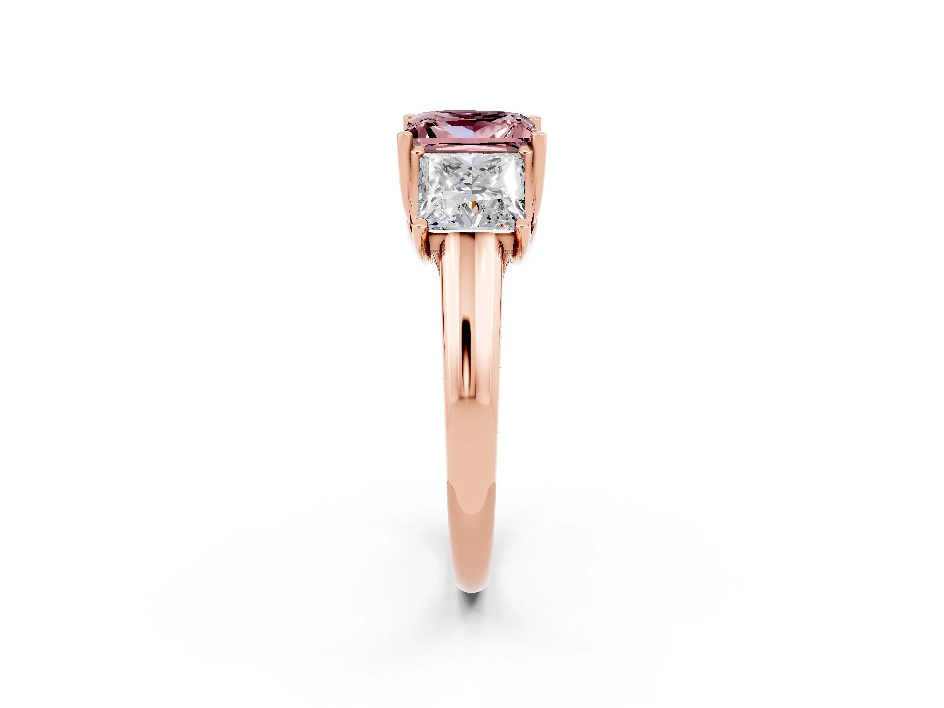 Rose gold Three-Stone Princess Cut Morganite Engagement Ring with Prong Setting_2