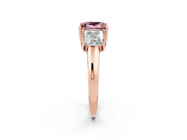Rose gold Three-Stone Princess Cut Morganite Engagement Ring with Prong Setting