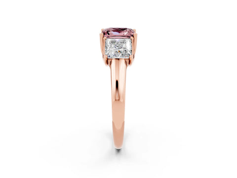 Rose gold Three-Stone Princess Cut Morganite Engagement Ring with Prong Setting_2