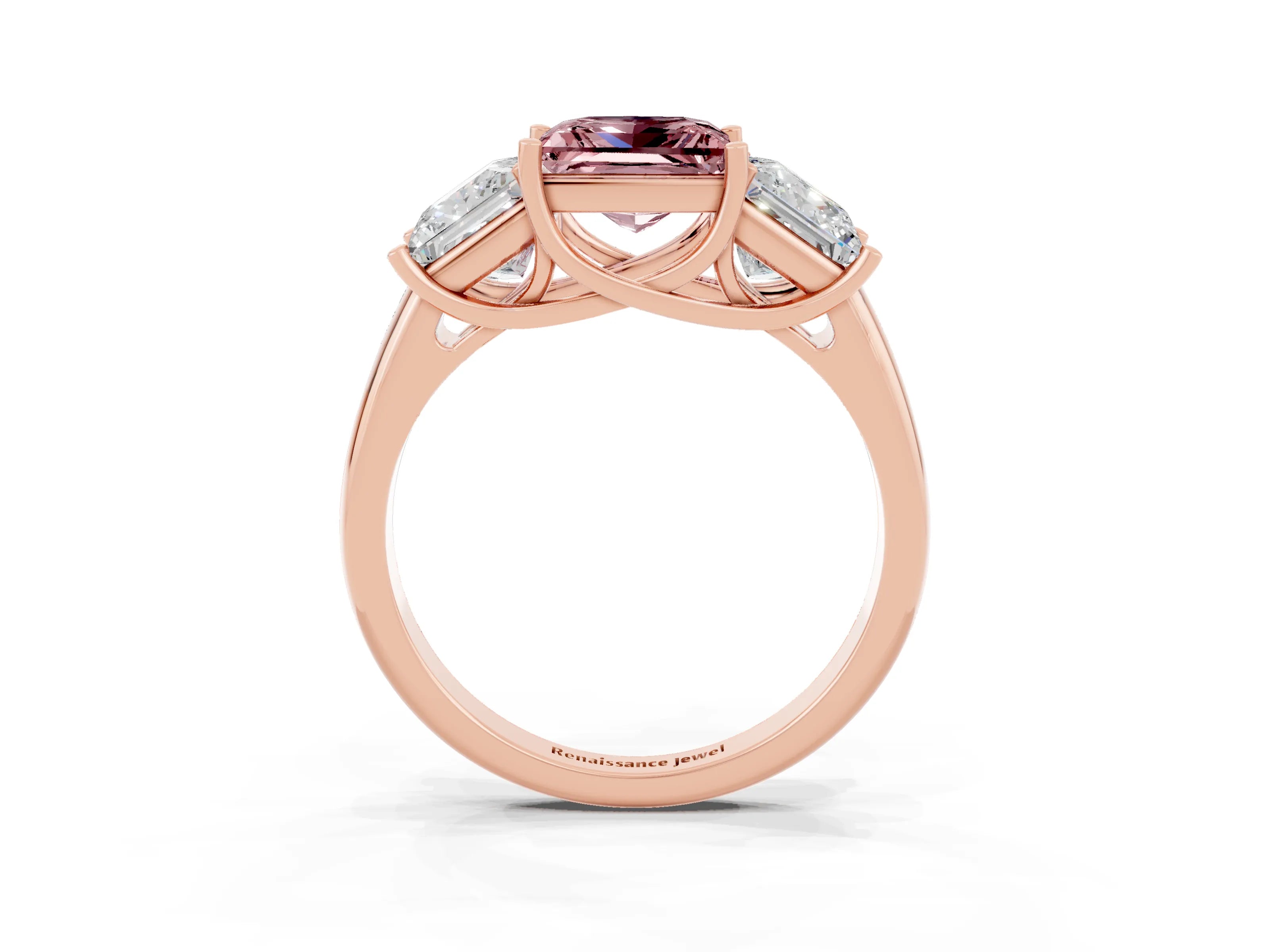 Rose gold Three-Stone Princess Cut Morganite Engagement Ring with Prong Setting_3