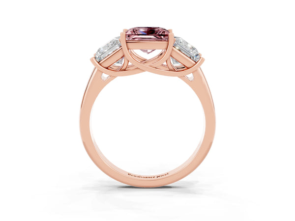 Rose gold Three-Stone Princess Cut Morganite Engagement Ring with Prong Setting