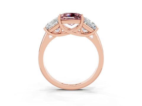 Rose gold Three-Stone Princess Cut Morganite Engagement Ring with Prong Setting_3