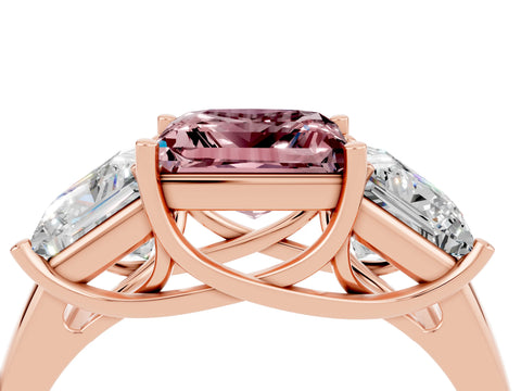 Rose gold Three-Stone Princess Cut Morganite Engagement Ring with Prong Setting_4