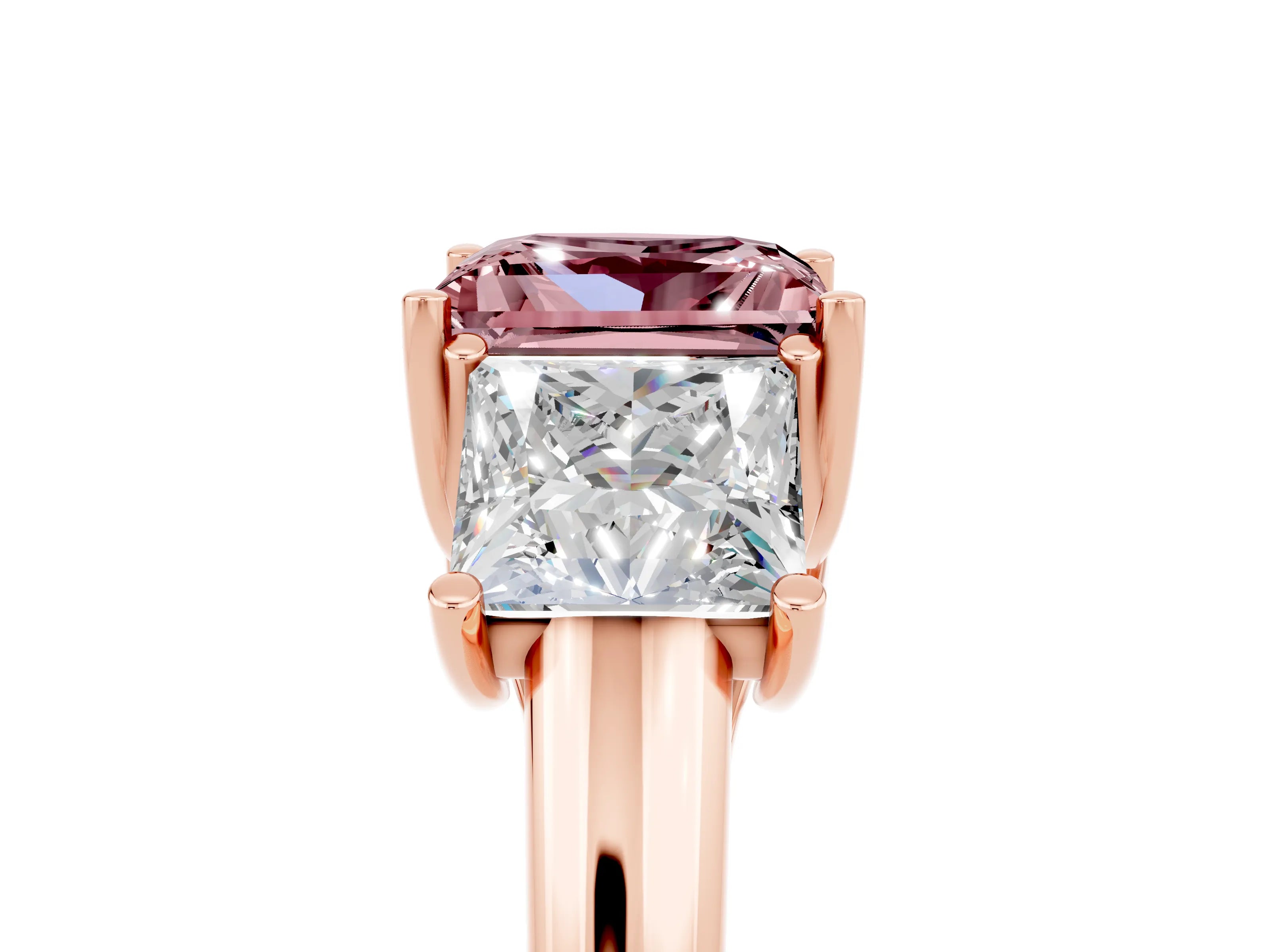 Rose gold Three-Stone Princess Cut Morganite Engagement Ring with Prong Setting_5