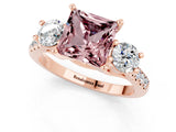 Rose gold Three-Stone Princess Cut Morganite Pavé Band with Four-Prong Setting_1