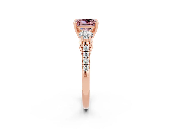 Rose gold Three-Stone Princess Cut Morganite Pavé Band with Four-Prong Setting
