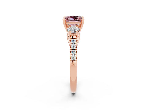 Rose gold Three-Stone Princess Cut Morganite Pavé Band with Four-Prong Setting_2