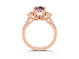 Rose gold Three-Stone Princess Cut Morganite Pavé Band with Four-Prong Setting_3