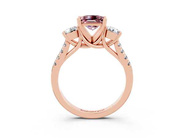 Rose gold Three-Stone Princess Cut Morganite Pavé Band with Four-Prong Setting