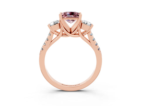 Rose gold Three-Stone Princess Cut Morganite Pavé Band with Four-Prong Setting_3