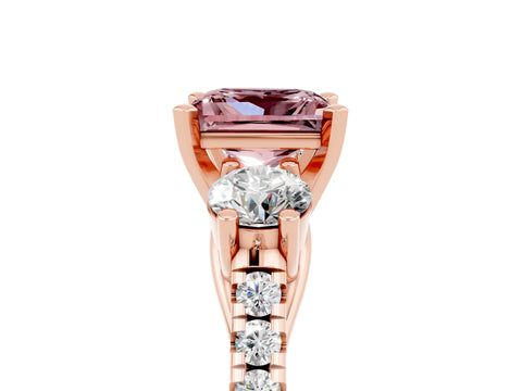 Rose gold Three-Stone Princess Cut Morganite Pavé Band with Four-Prong Setting_5