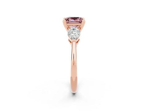 Rose gold Three-Stone Princess Cut Morganite Ring with Pear Side Stones and Four-Prong Setting_2