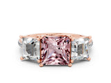 Rose gold Three-Stone Princess Cut Morganite Ring with Round  Pavé Band and Prong Setting_12