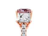 Rose gold Three-Stone Princess Cut Morganite Ring with Round  Pavé Band and Prong Setting_17