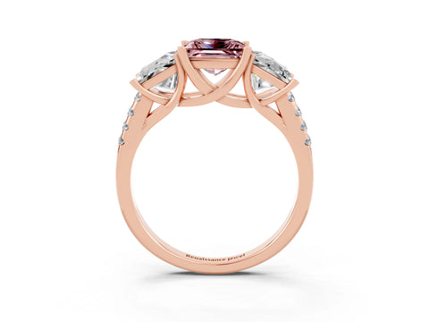 Rose gold Three-Stone Princess Cut Morganite Ring with Round  Pavé Band and Prong Setting_27