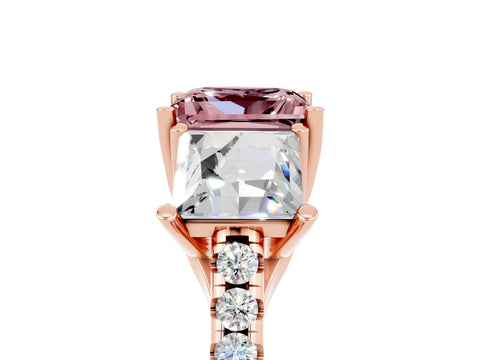 Rose gold Three-Stone Princess Cut Morganite Ring with Round  Pavé Band and Prong Setting_29