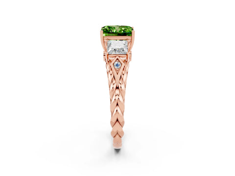 Rose gold Three-Stone Princess Cut Peridot Braided Band Ring with Four-Prong Setting_14