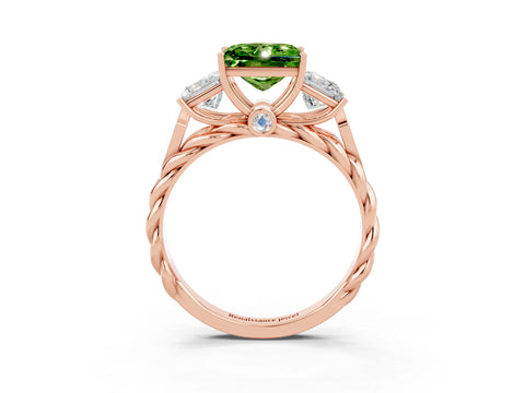 Rose gold Three-Stone Princess Cut Peridot Braided Band Ring with Four-Prong Setting_15