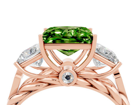 Rose gold Three-Stone Princess Cut Peridot Braided Band Ring with Four-Prong Setting_16