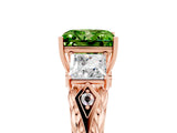 Rose gold Three-Stone Princess Cut Peridot Braided Band Ring with Four-Prong Setting_17
