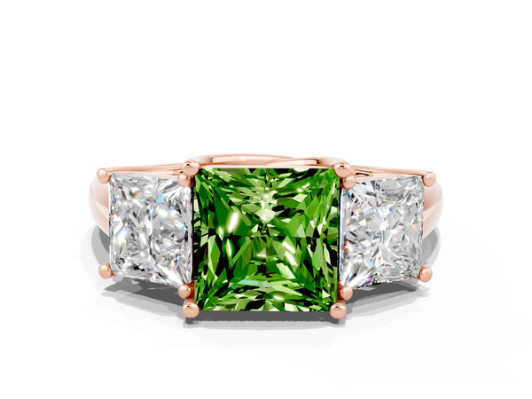 Rose gold Three-Stone Princess Cut Peridot Engagement Ring with Prong Setting