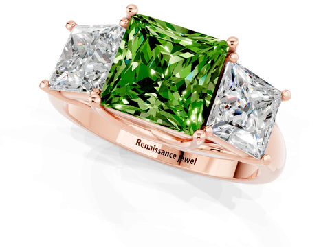 Rose gold Three-Stone Princess Cut Peridot Engagement Ring with Prong Setting_1