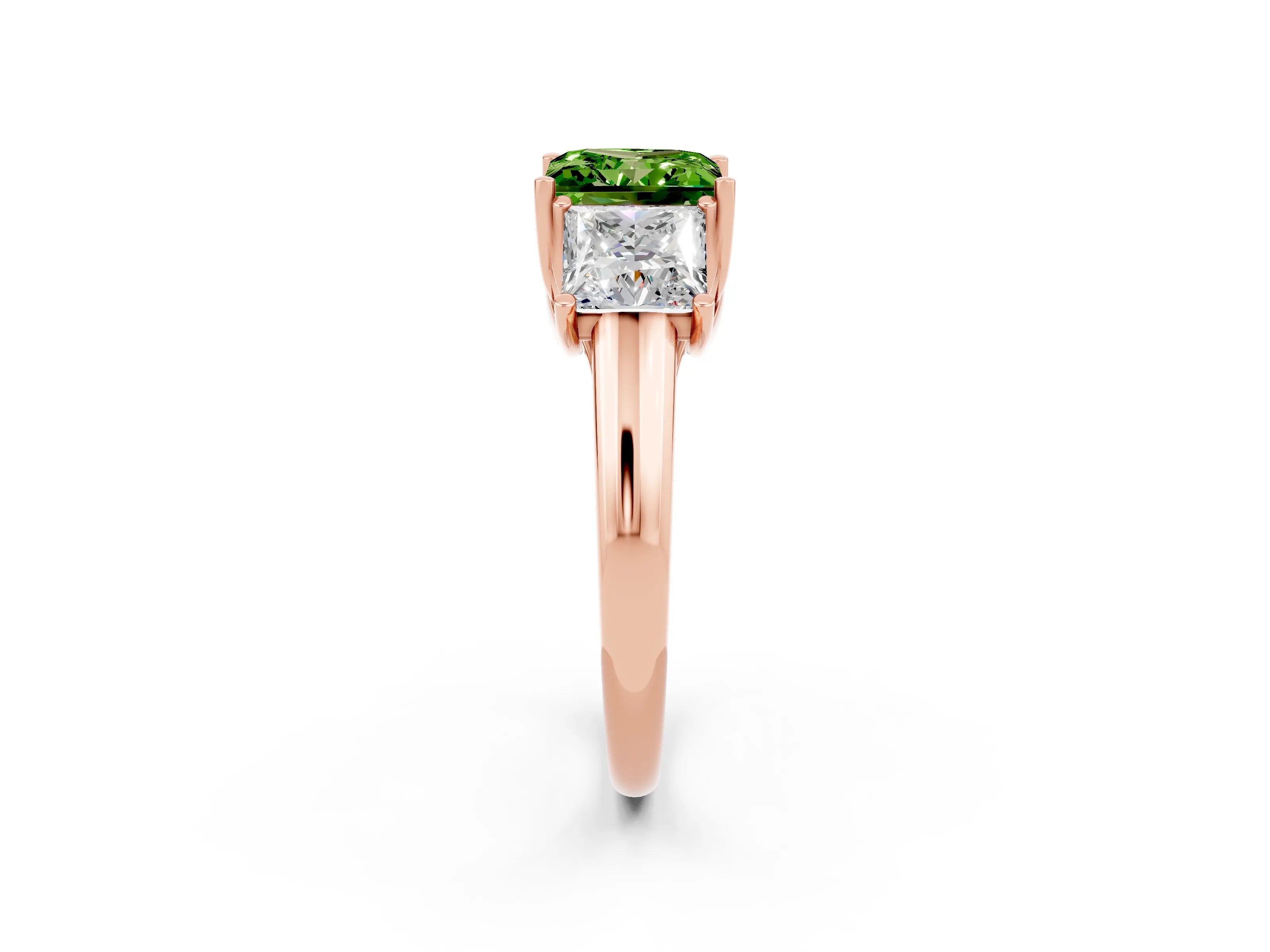 Rose gold Three-Stone Princess Cut Peridot Engagement Ring with Prong Setting_2