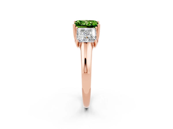 Rose gold Three-Stone Princess Cut Peridot Engagement Ring with Prong Setting