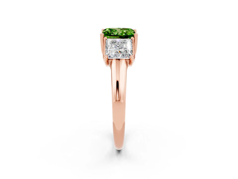 Rose gold Three-Stone Princess Cut Peridot Engagement Ring with Prong Setting_2