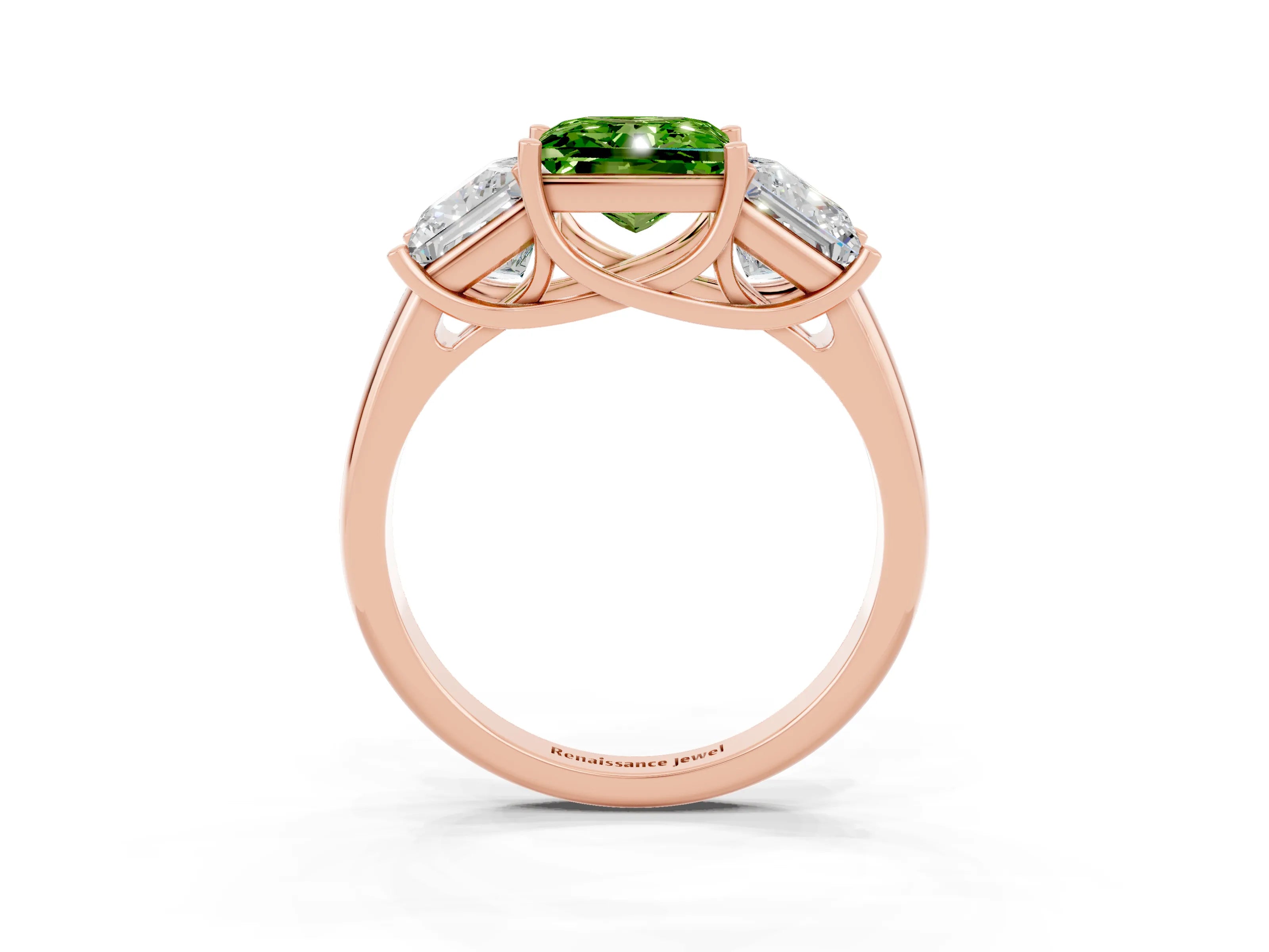 Rose gold Three-Stone Princess Cut Peridot Engagement Ring with Prong Setting_3