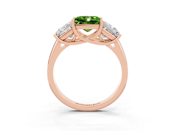 Rose gold Three-Stone Princess Cut Peridot Engagement Ring with Prong Setting