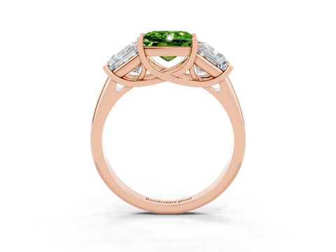 Rose gold Three-Stone Princess Cut Peridot Engagement Ring with Prong Setting_3