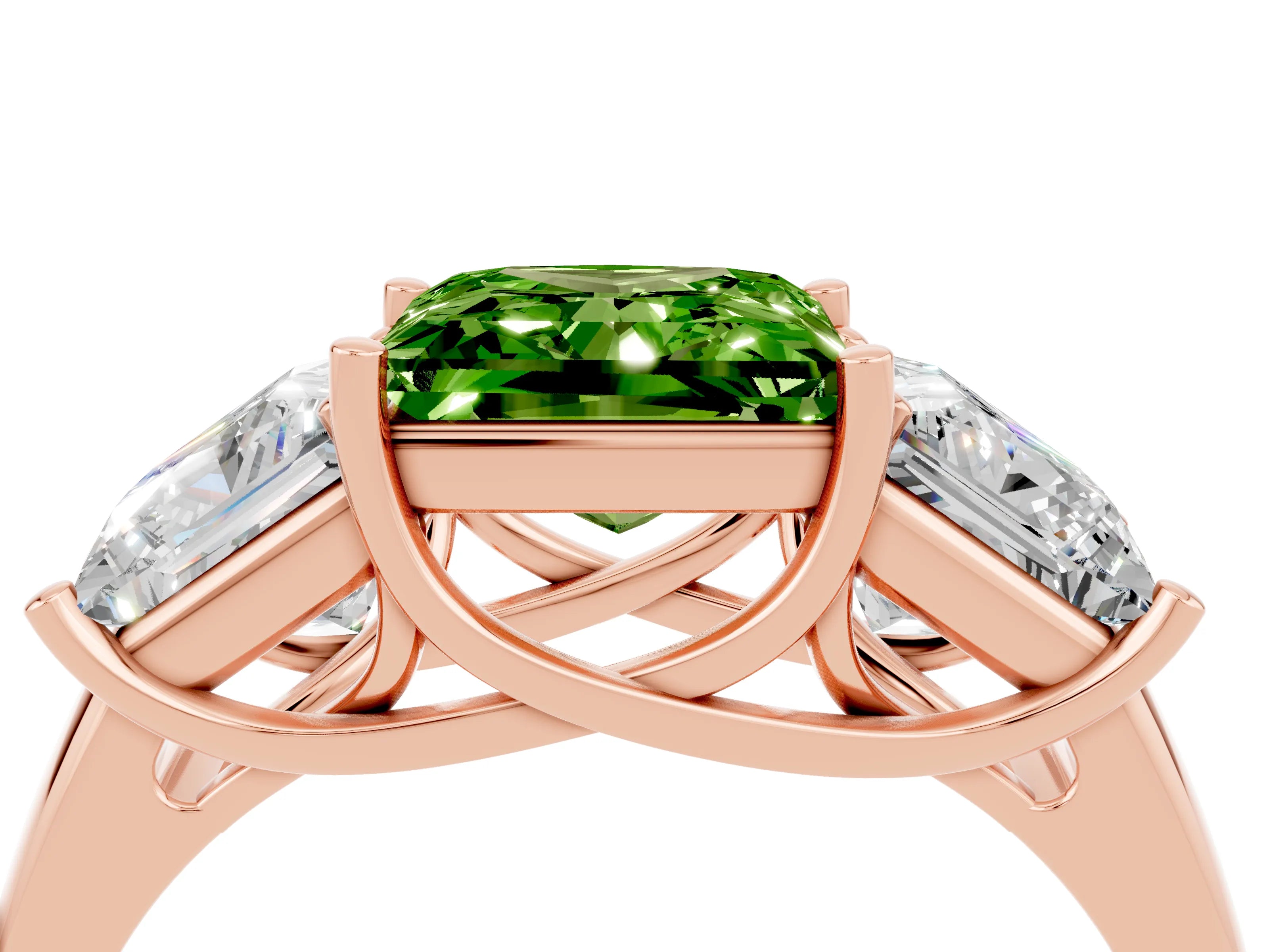 Rose gold Three-Stone Princess Cut Peridot Engagement Ring with Prong Setting_4