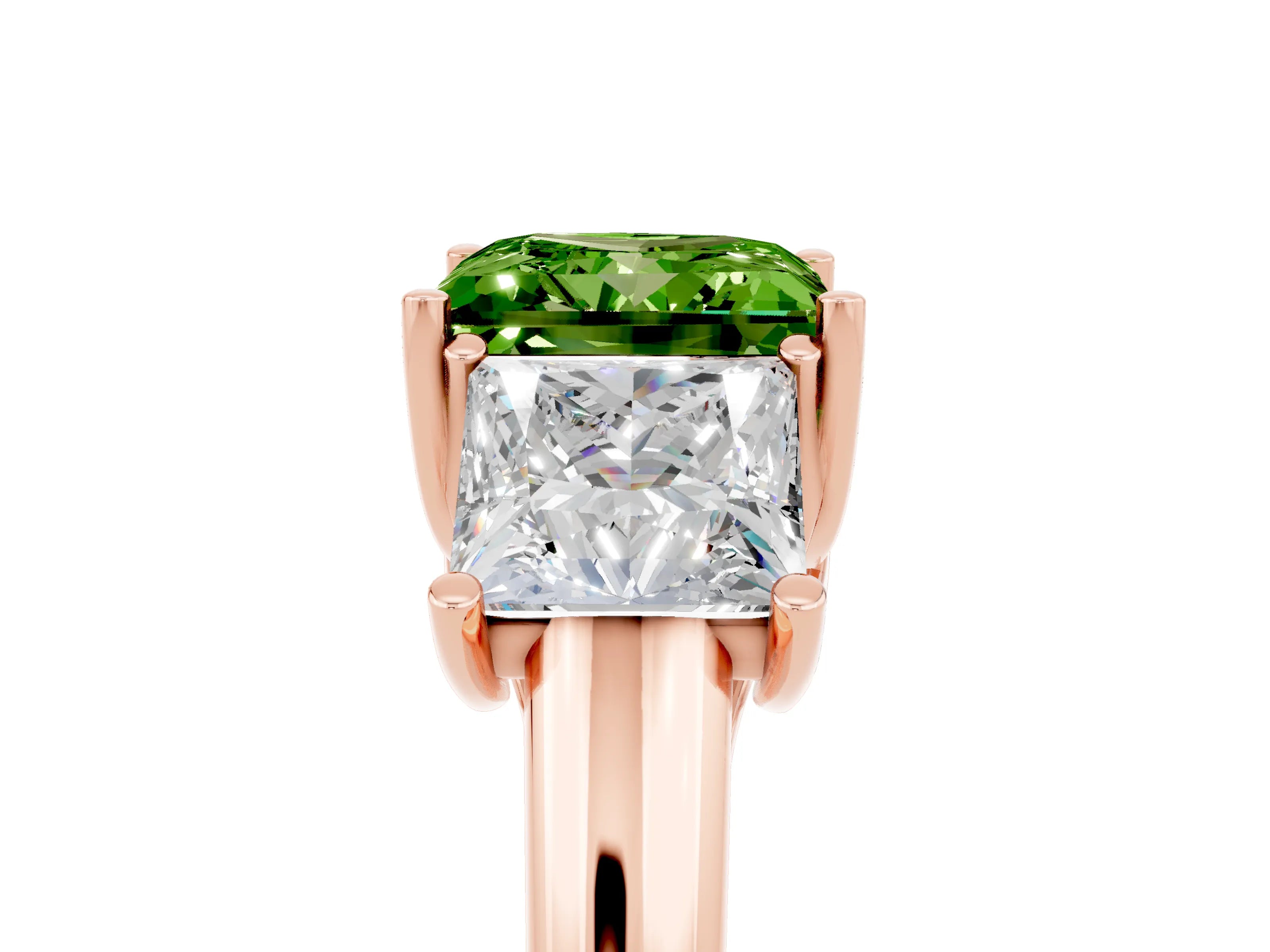 Rose gold Three-Stone Princess Cut Peridot Engagement Ring with Prong Setting_5