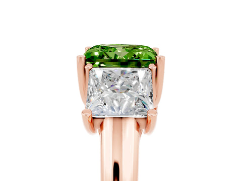 Rose gold Three-Stone Princess Cut Peridot Engagement Ring with Prong Setting_5