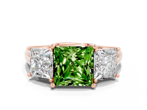 Rose gold Three-Stone Princess Cut Peridot Engagement Ring with Prong Setting