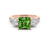 Rose gold Three-Stone Princess Cut Peridot Pavé Band with Four-Prong Setting