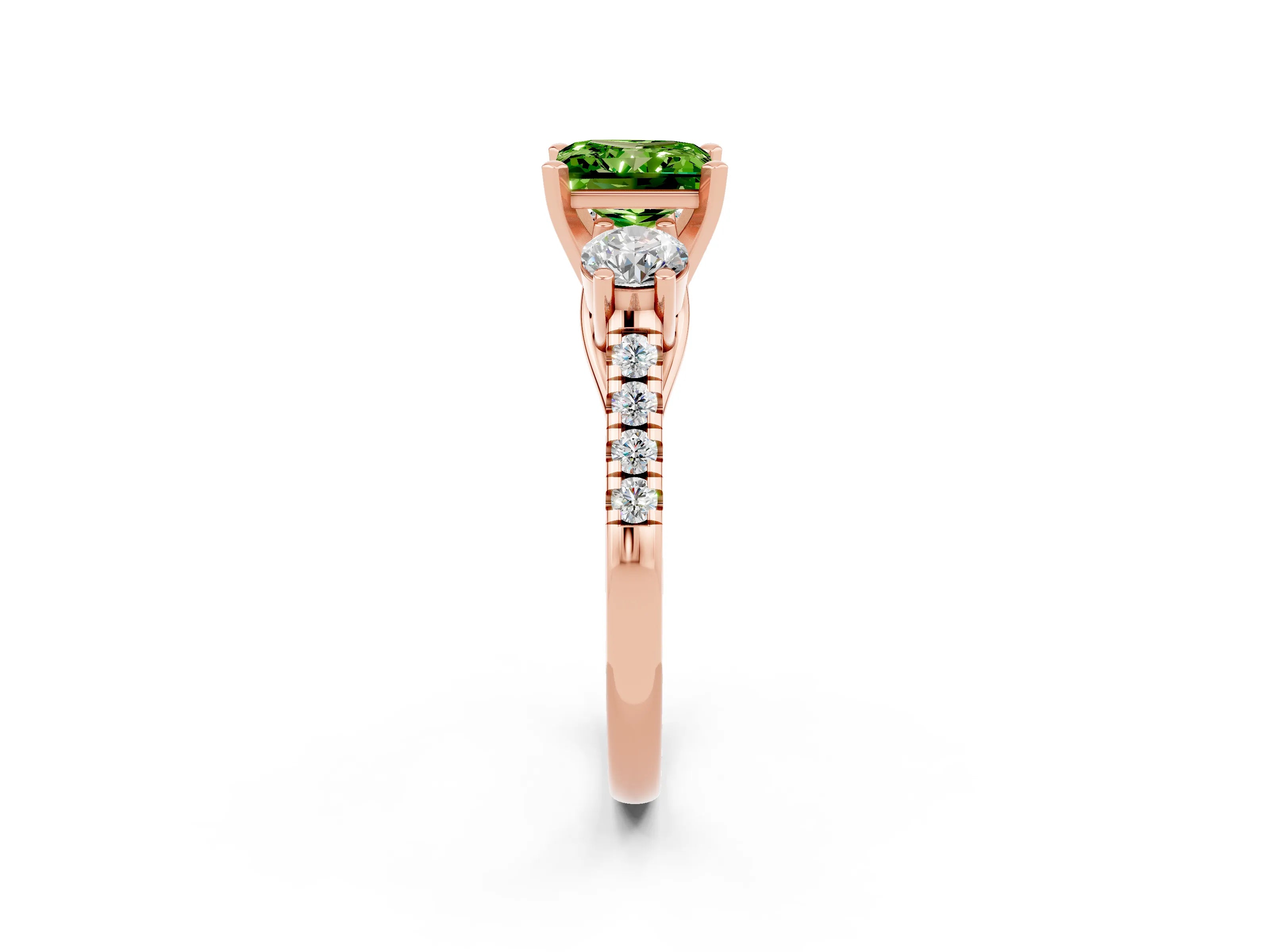 Rose gold Three-Stone Princess Cut Peridot Pavé Band with Four-Prong Setting_2