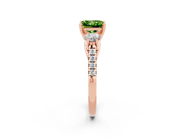 Rose gold Three-Stone Princess Cut Peridot Pavé Band with Four-Prong Setting