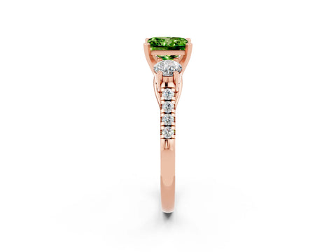 Rose gold Three-Stone Princess Cut Peridot Pavé Band with Four-Prong Setting_2