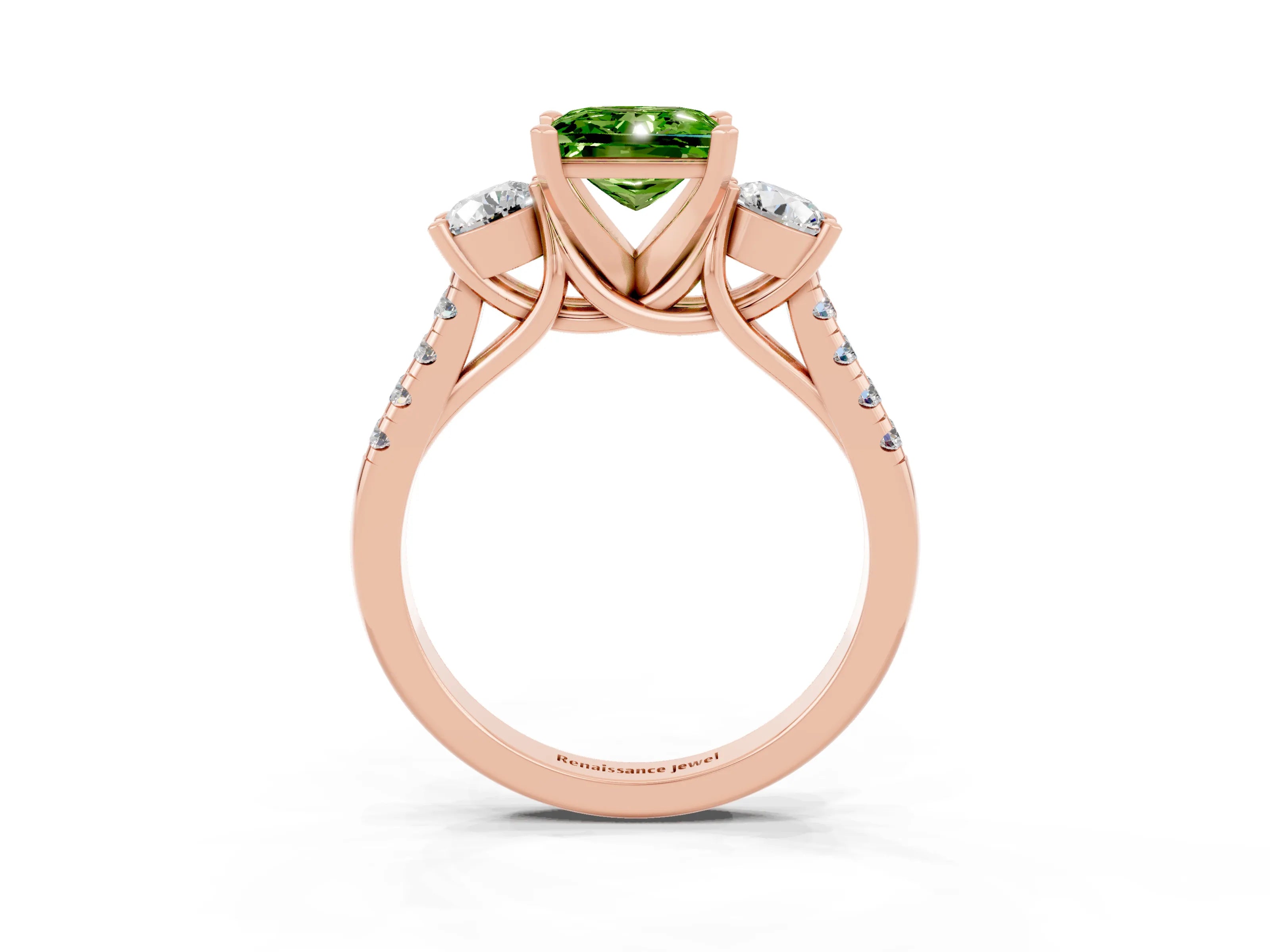 Rose gold Three-Stone Princess Cut Peridot Pavé Band with Four-Prong Setting_3