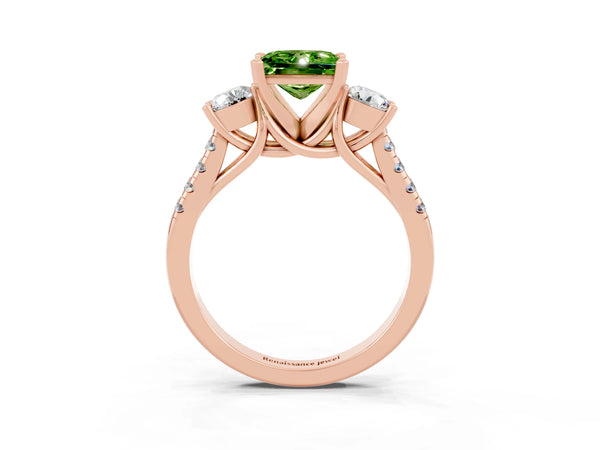 Rose gold Three-Stone Princess Cut Peridot Pavé Band with Four-Prong Setting