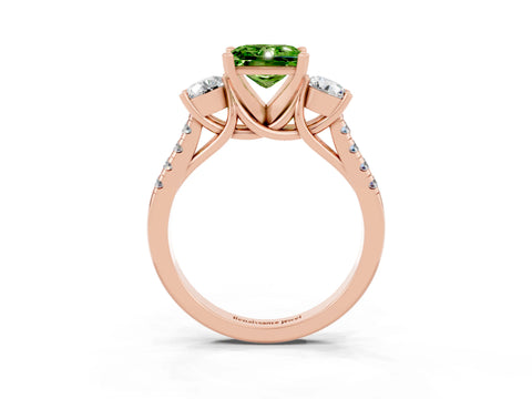 Rose gold Three-Stone Princess Cut Peridot Pavé Band with Four-Prong Setting_3