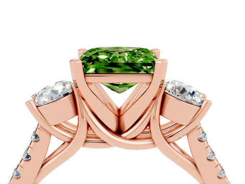 Rose gold Three-Stone Princess Cut Peridot Pavé Band with Four-Prong Setting_4