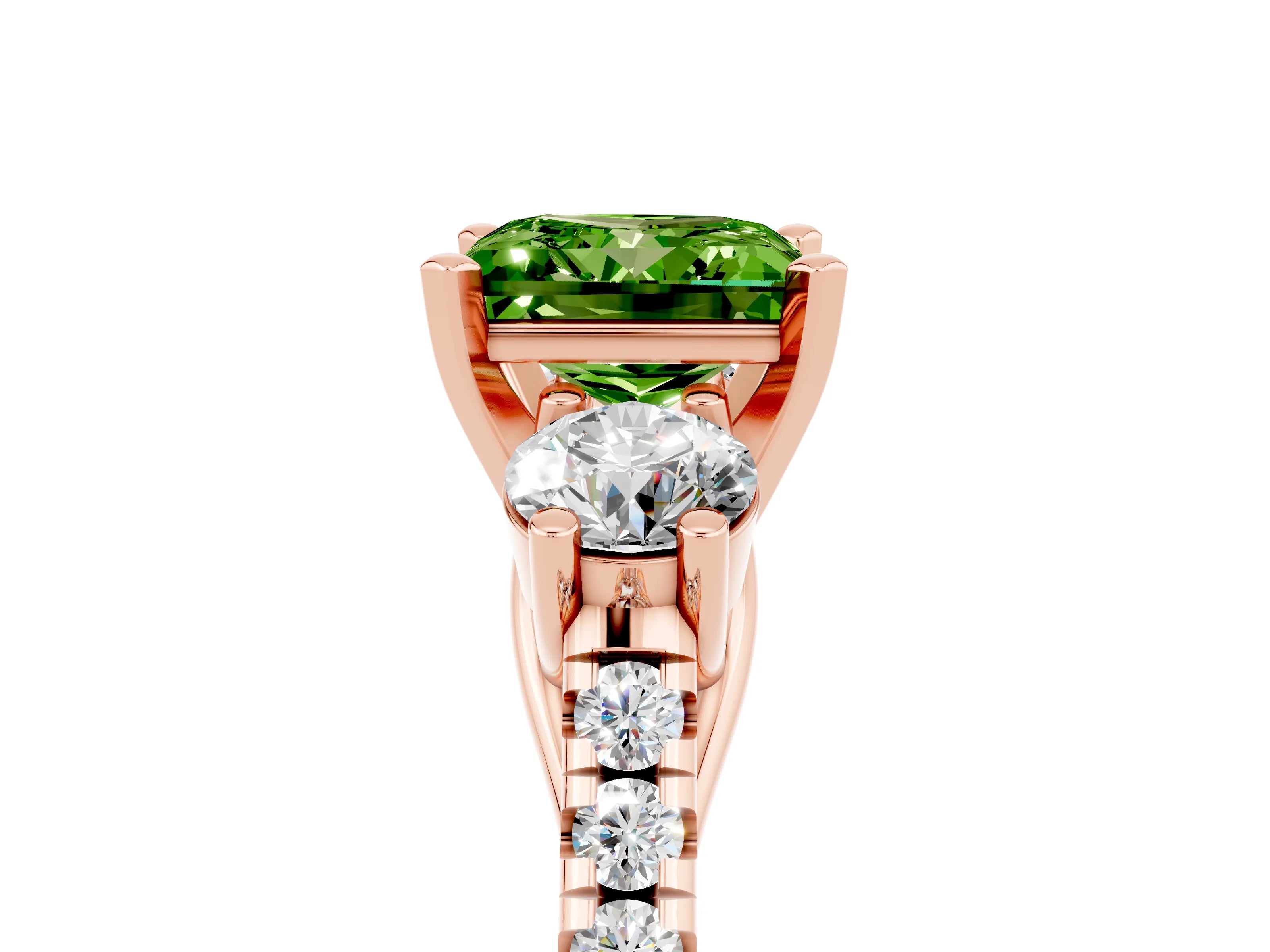 Rose gold Three-Stone Princess Cut Peridot Pavé Band with Four-Prong Setting_5
