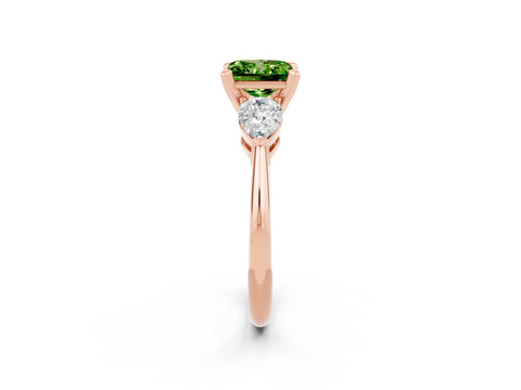 Rose gold Three-Stone Princess Cut Peridot Ring with Pear Side Stones and Four-Prong Setting_2