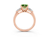 Rose gold Three-Stone Princess Cut Peridot Ring with Pear Side Stones and Four-Prong Setting_3
